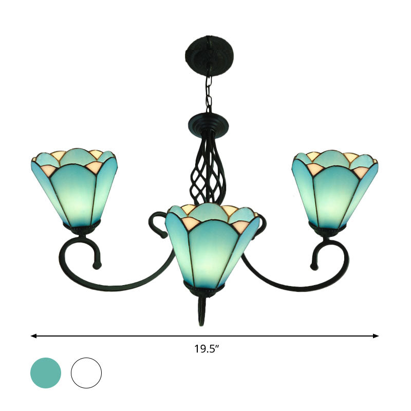 Lampe à lustre à cône noir baroque 5/6/8 Lumières PENDANT DE DROP VERRE BLANC / BLUE POUR LE SOIR