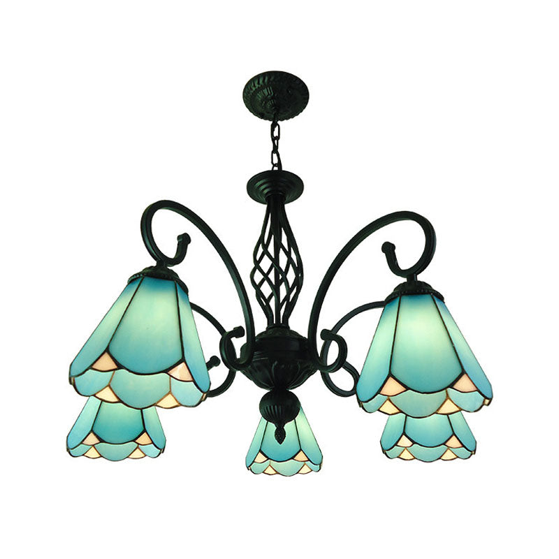 Lampe à lustre à cône noir baroque 5/6/8 Lumières PENDANT DE DROP VERRE BLANC / BLUE POUR LE SOIR