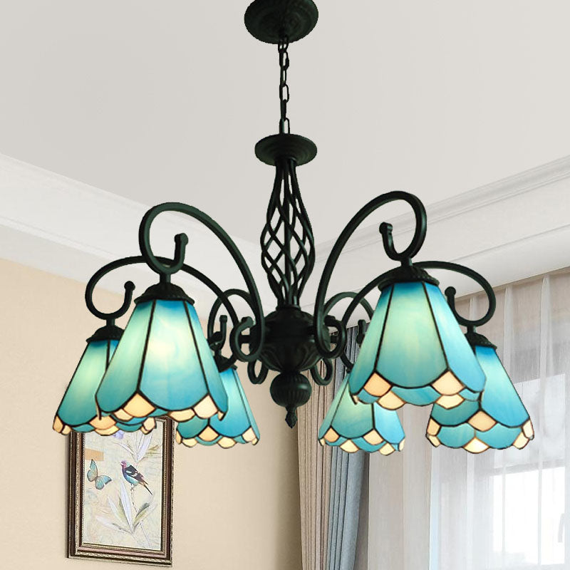 Lampe à lustre à cône noir baroque 5/6/8 Lumières PENDANT DE DROP VERRE BLANC / BLUE POUR LE SOIR