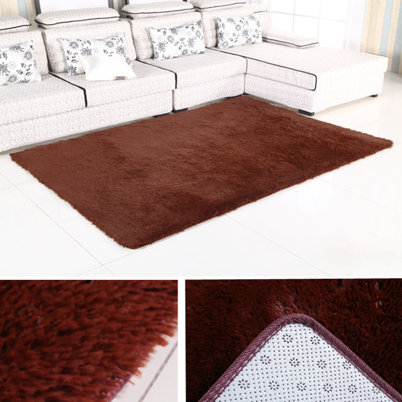 Brown Living Room Carpet Casual Solid Color Indoor Rug Polyester Anti-Split Area Carpet