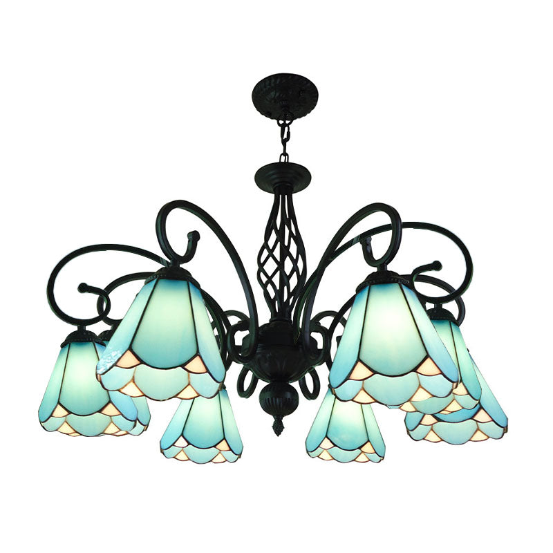 Lampe à lustre à cône noir baroque 5/6/8 Lumières PENDANT DE DROP VERRE BLANC / BLUE POUR LE SOIR