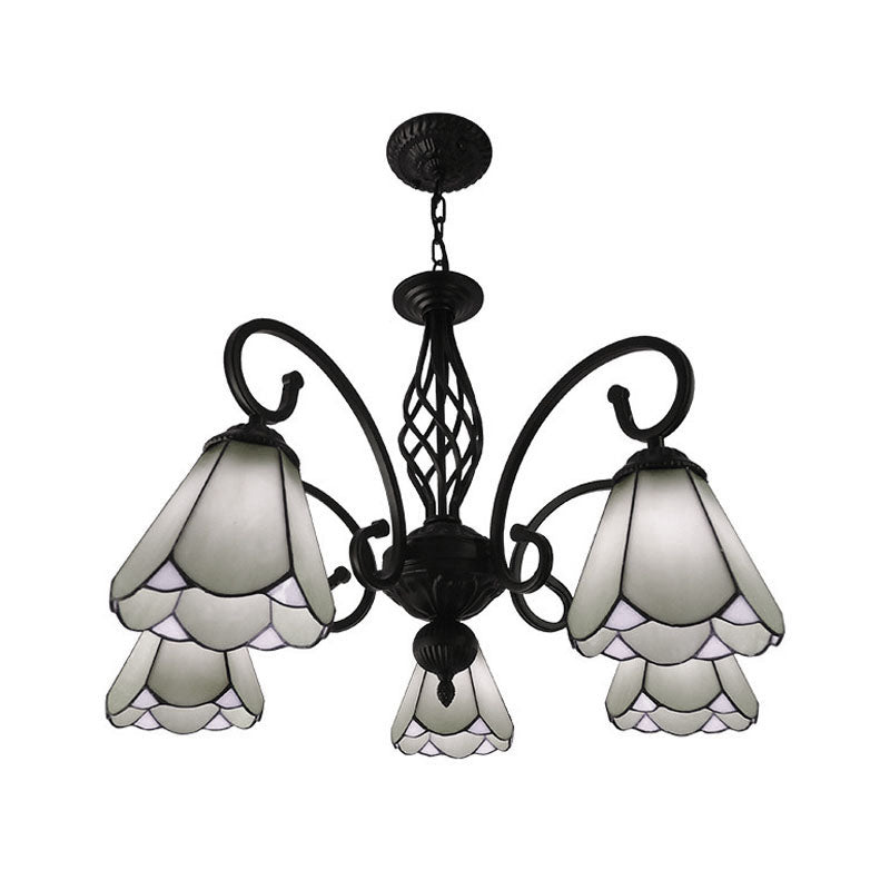 Lampe à lustre à cône noir baroque 5/6/8 Lumières PENDANT DE DROP VERRE BLANC / BLUE POUR LE SOIR