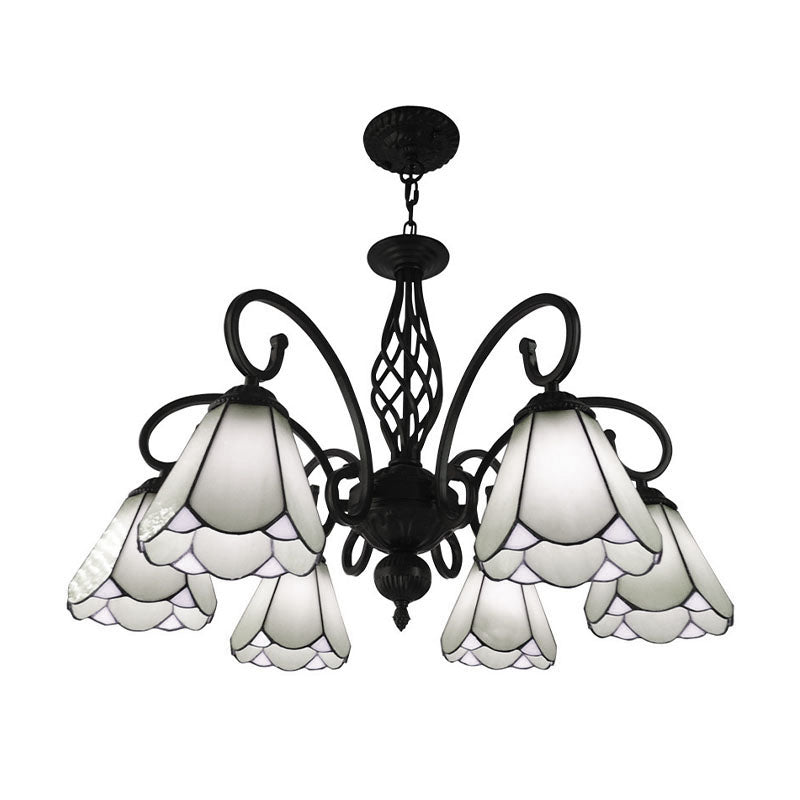 Lampe à lustre à cône noir baroque 5/6/8 Lumières PENDANT DE DROP VERRE BLANC / BLUE POUR LE SOIR
