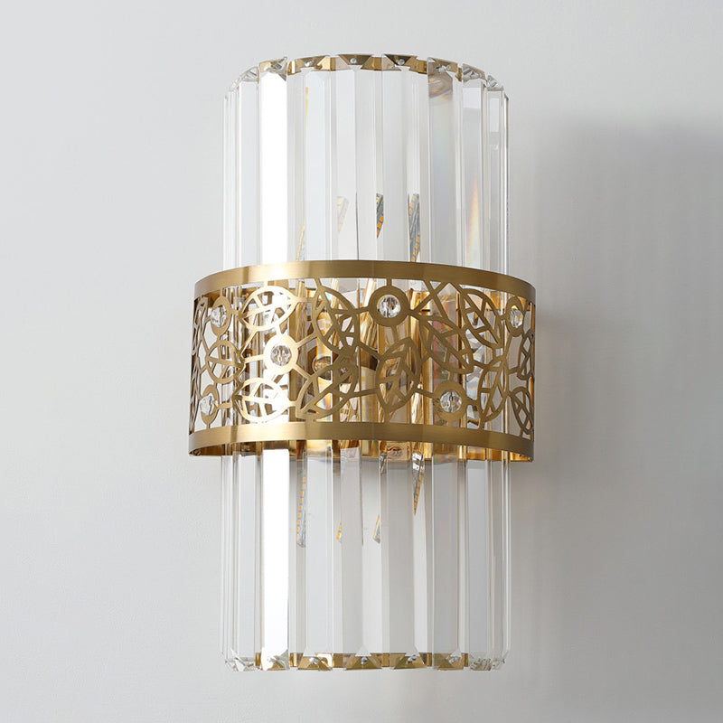 Gold Geometric Wall Light in Modern Luxury Style Electroplate Metal Wall Lamp with Crystal Shade