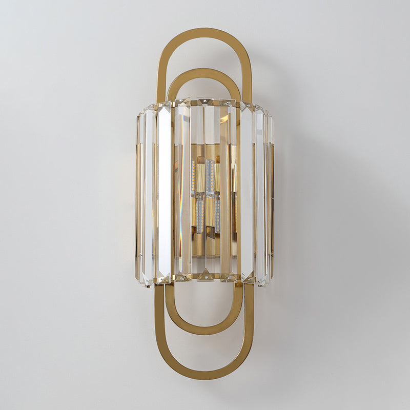 Gold Geometric Wall Light in Modern Luxury Style Electroplate Metal Wall Lamp with Crystal Shade