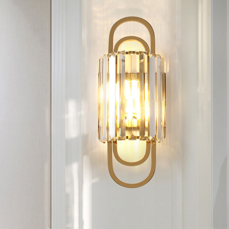 Gold Geometric Wall Light in Modern Luxury Style Electroplate Metal Wall Lamp with Crystal Shade