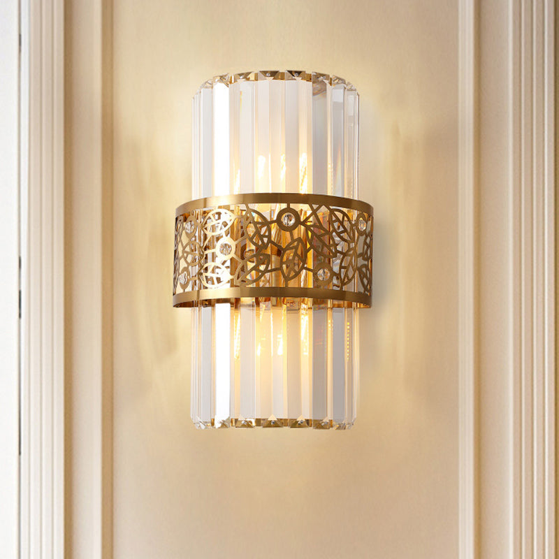 Gold Geometric Wall Light in Modern Luxury Style Electroplate Metal Wall Lamp with Crystal Shade
