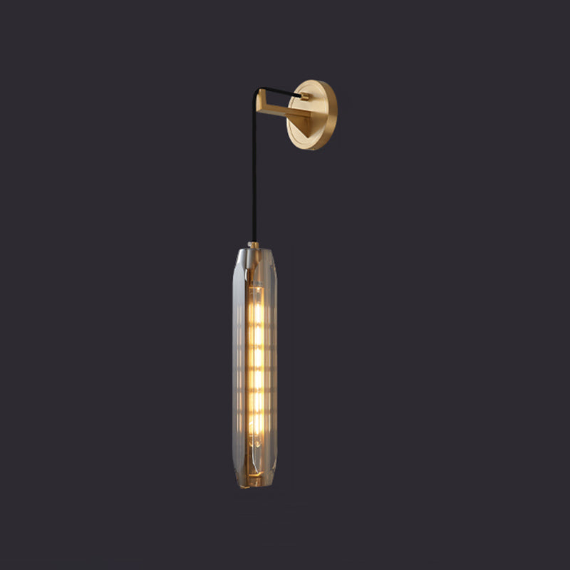 Modern Luxury Single Hanging Wall Lamp Copper Cylindroid Wall Light with Crystal Shade