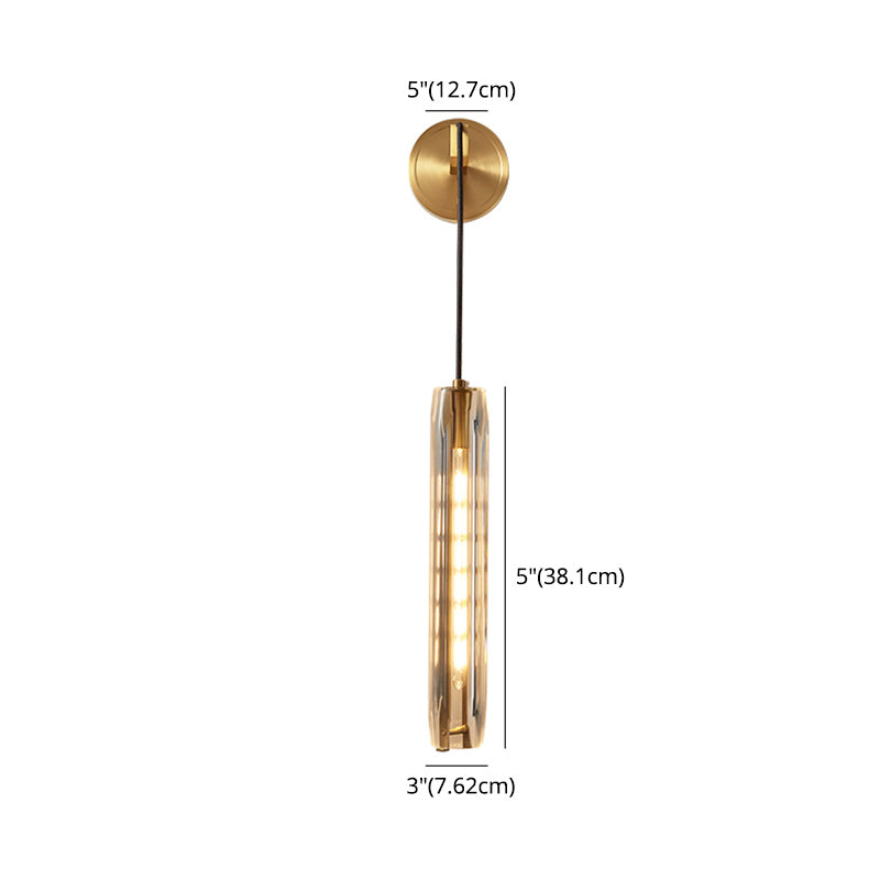 Modern Luxury Single Hanging Wall Lamp Copper Cylindroid Wall Light with Crystal Shade