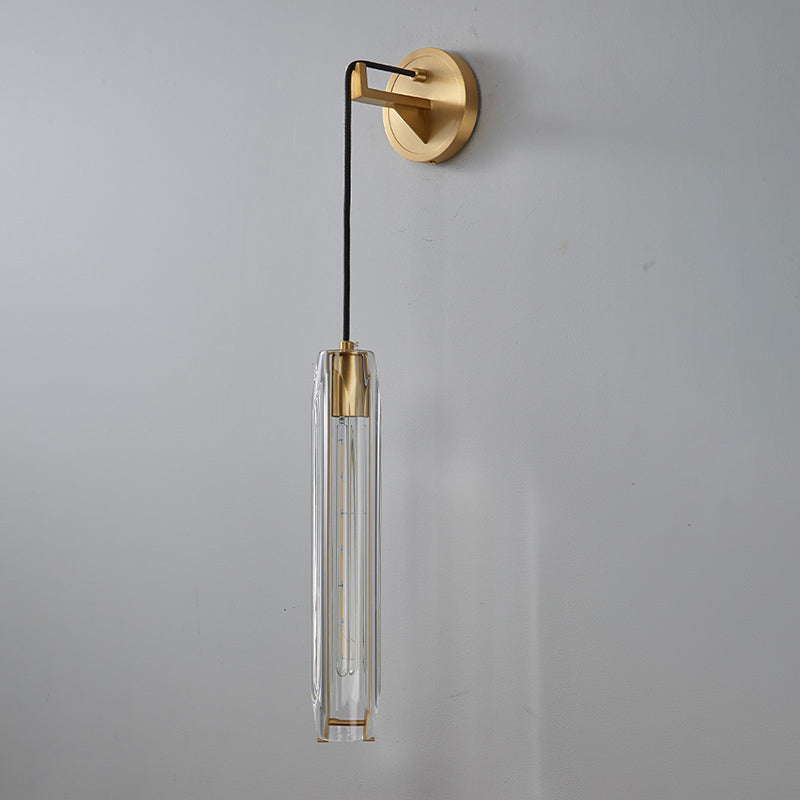 Modern Luxury Single Hanging Wall Lamp Copper Cylindroid Wall Light with Crystal Shade