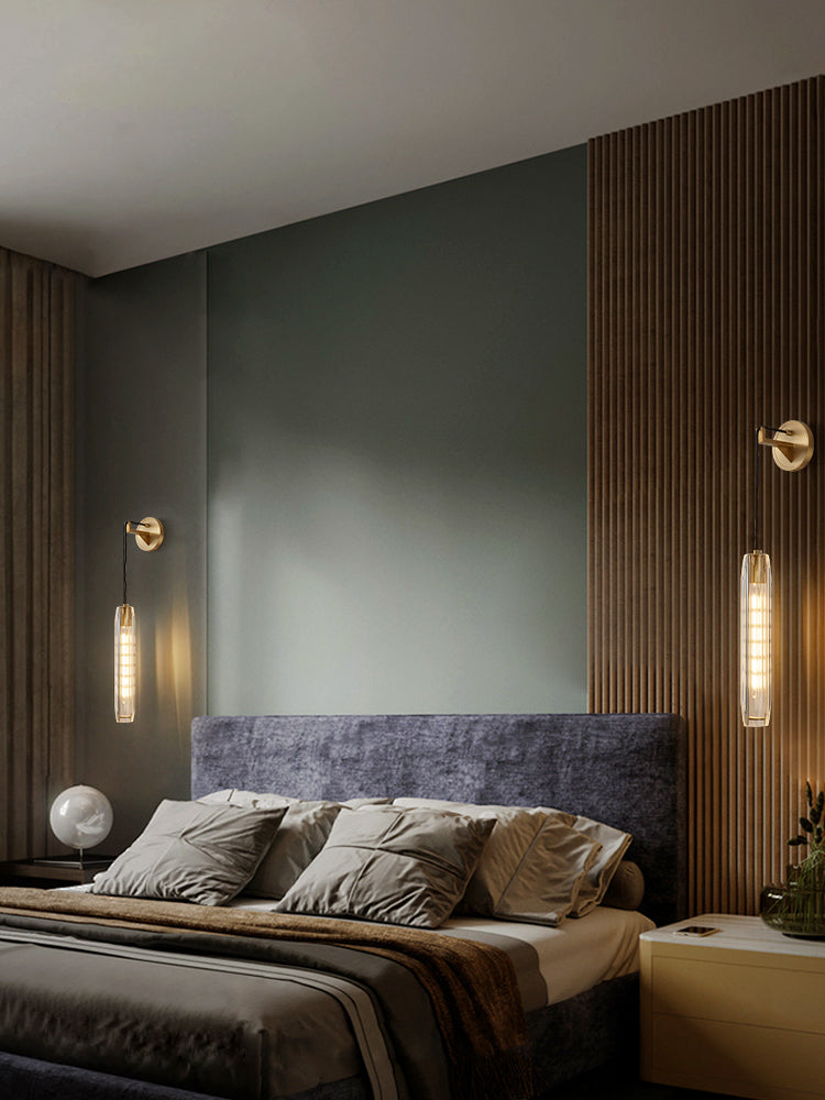 Modern Luxury Single Hanging Wall Lamp Copper Cylindroid Wall Light with Crystal Shade