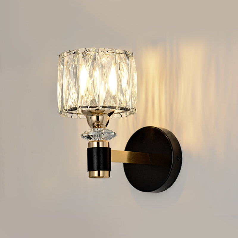 1 Lichtzylindrische Wandleuchte Leuchte Moderne Stil Schwarzer Kristallwandhalterung Beleuchtung