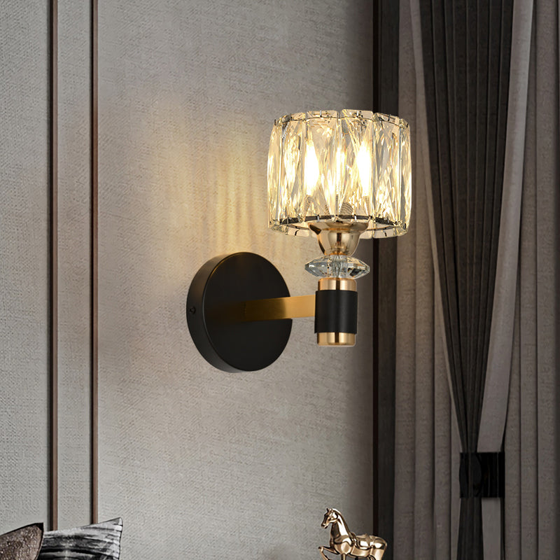 1 Lichtzylindrische Wandleuchte Leuchte Moderne Stil Schwarzer Kristallwandhalterung Beleuchtung