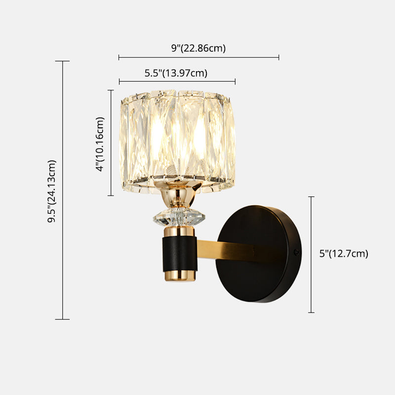 1 Lichtzylindrische Wandleuchte Leuchte Moderne Stil Schwarzer Kristallwandhalterung Beleuchtung