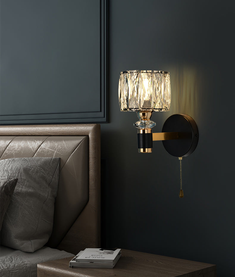 1 Lichtzylindrische Wandleuchte Leuchte Moderne Stil Schwarzer Kristallwandhalterung Beleuchtung