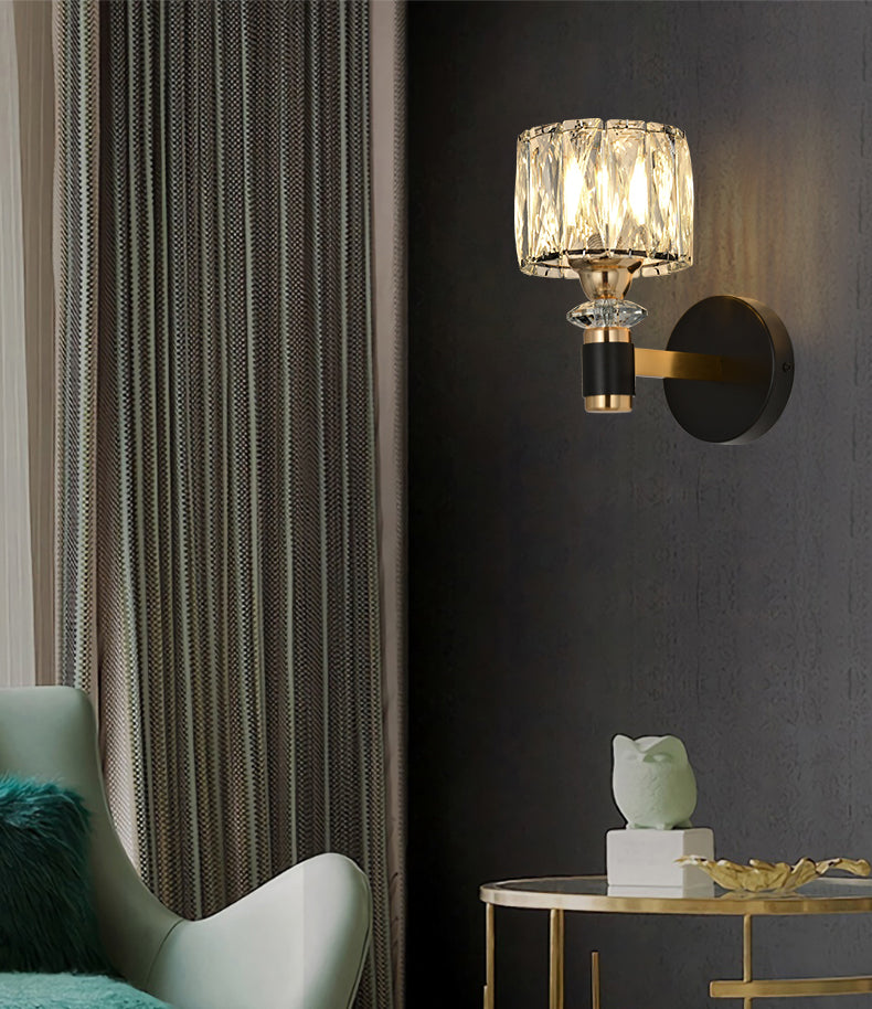 1 Lichtzylindrische Wandleuchte Leuchte Moderne Stil Schwarzer Kristallwandhalterung Beleuchtung