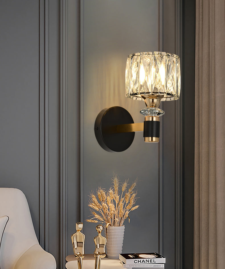 1 Lichtzylindrische Wandleuchte Leuchte Moderne Stil Schwarzer Kristallwandhalterung Beleuchtung