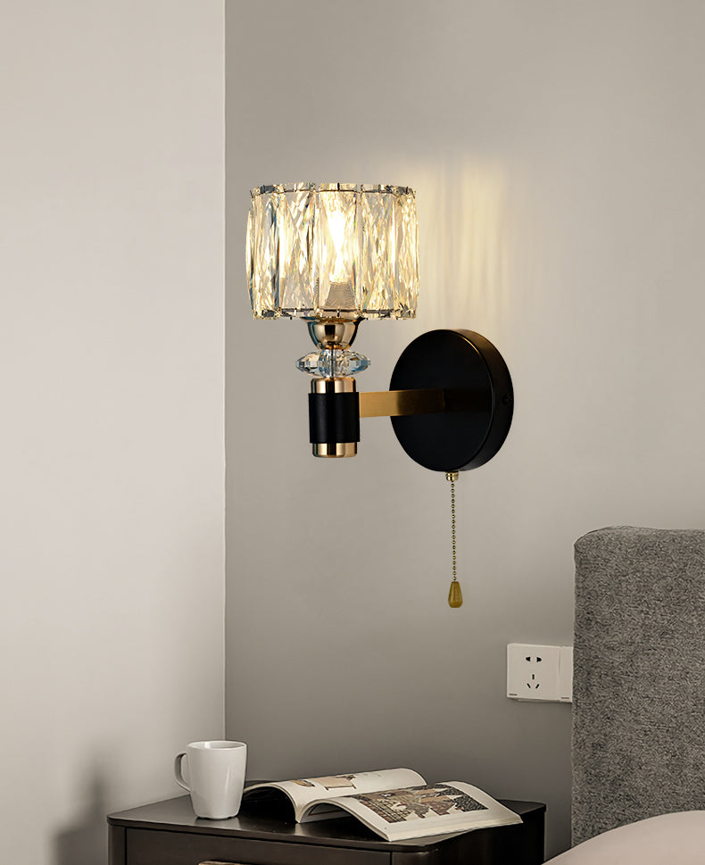 1 Lichtzylindrische Wandleuchte Leuchte Moderne Stil Schwarzer Kristallwandhalterung Beleuchtung