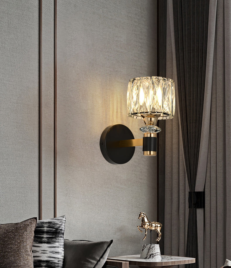 1 Lichtzylindrische Wandleuchte Leuchte Moderne Stil Schwarzer Kristallwandhalterung Beleuchtung