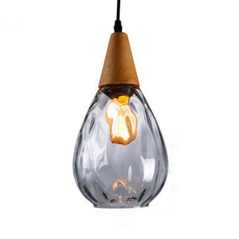 Cortique créatif moderne simple Cone en bois léger lampe suspendue avec une teinte en verre