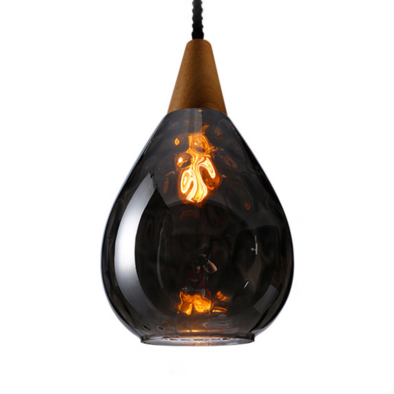 Cortique créatif moderne simple Cone en bois léger lampe suspendue avec une teinte en verre