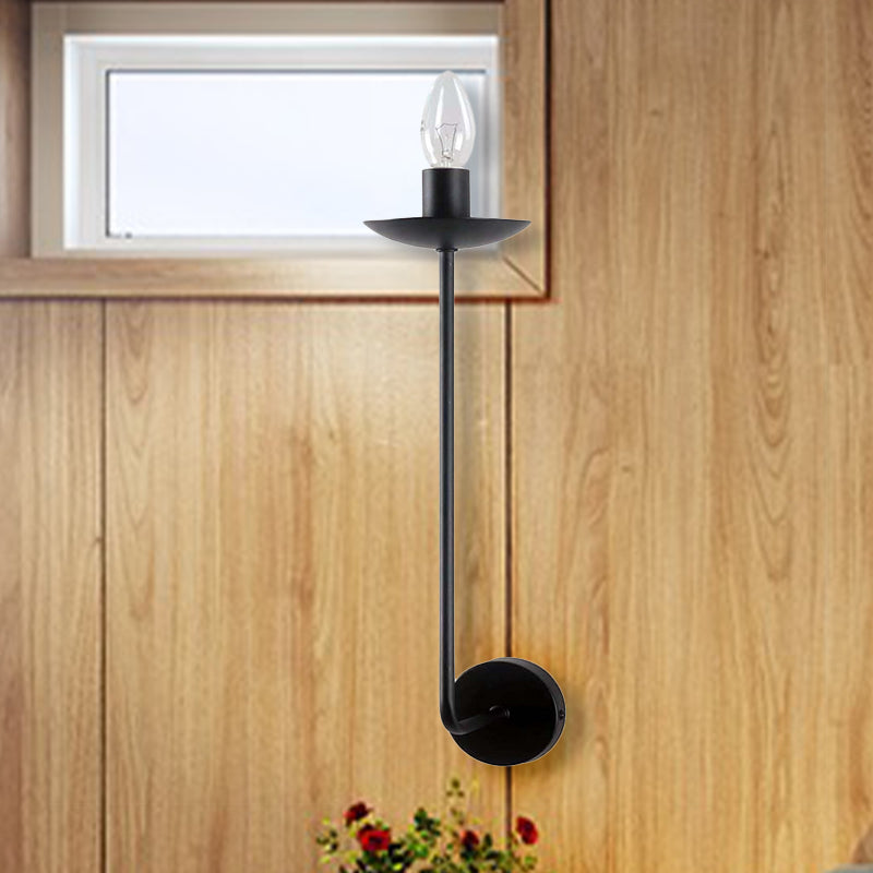 Black Finish Exposed Sconce Wall Light Industrial Style 1 Bulb Metal Wall Mount Light with Candle Design
