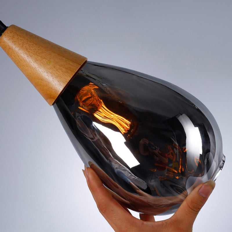 Cortique créatif moderne simple Cone en bois léger lampe suspendue avec une teinte en verre