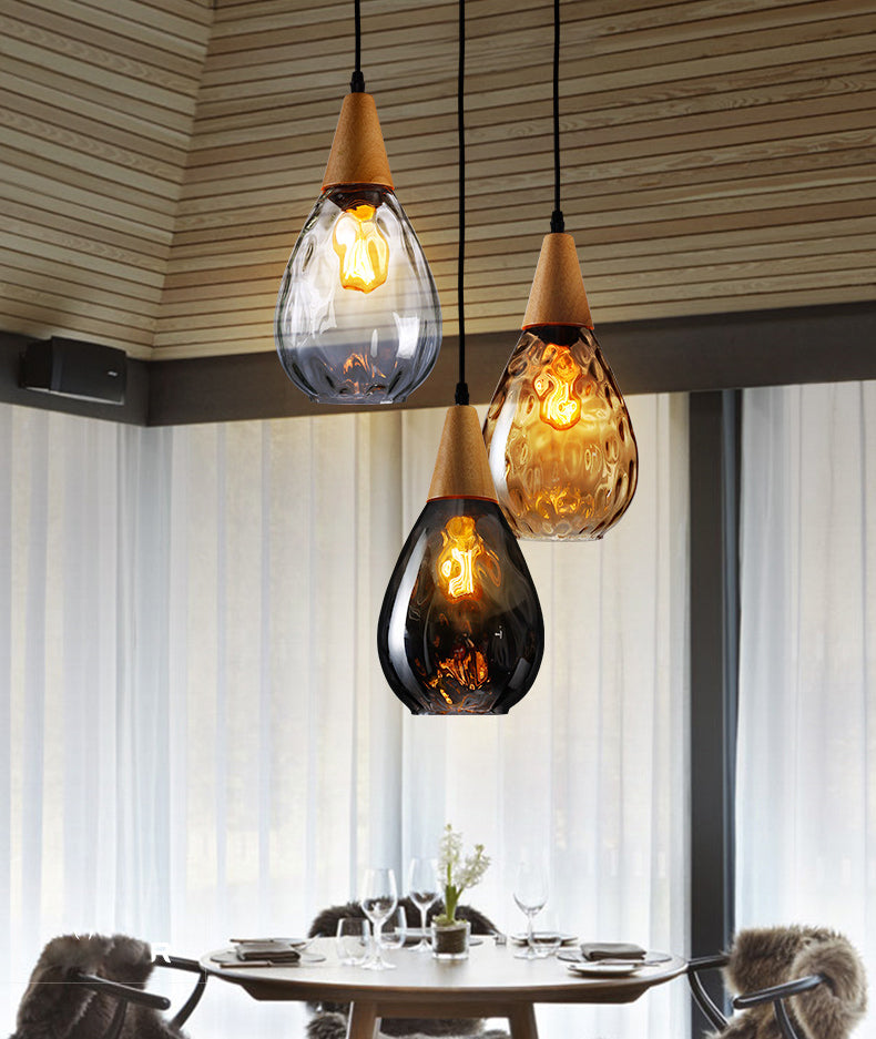 Cortique créatif moderne simple Cone en bois léger lampe suspendue avec une teinte en verre