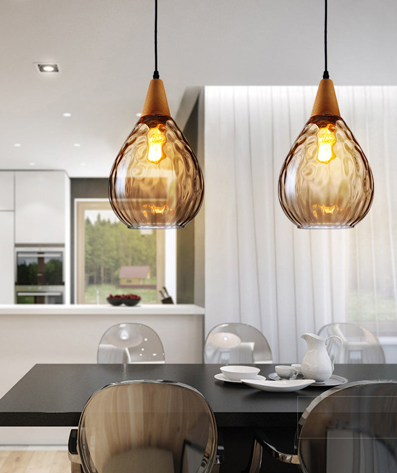 Cortique créatif moderne simple Cone en bois léger lampe suspendue avec une teinte en verre