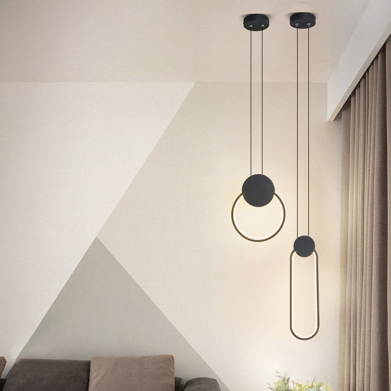 Moderne minimalistische LED -hanglampje Smeedijzeren geometrische hanglamp met acrylschaduw