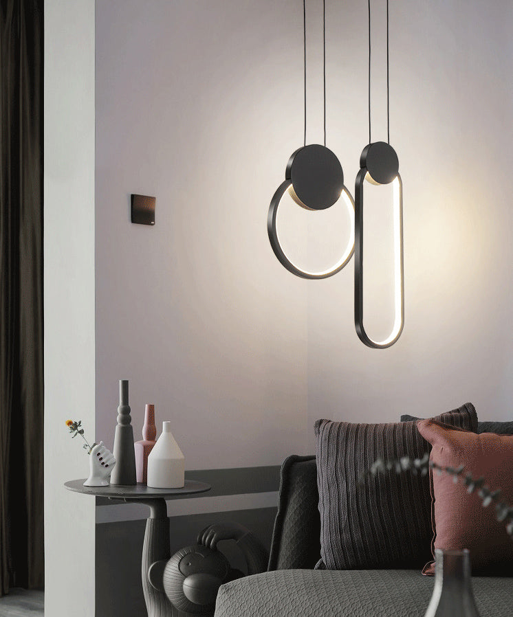 Moderne minimalistische LED -hanglampje Smeedijzeren geometrische hanglamp met acrylschaduw