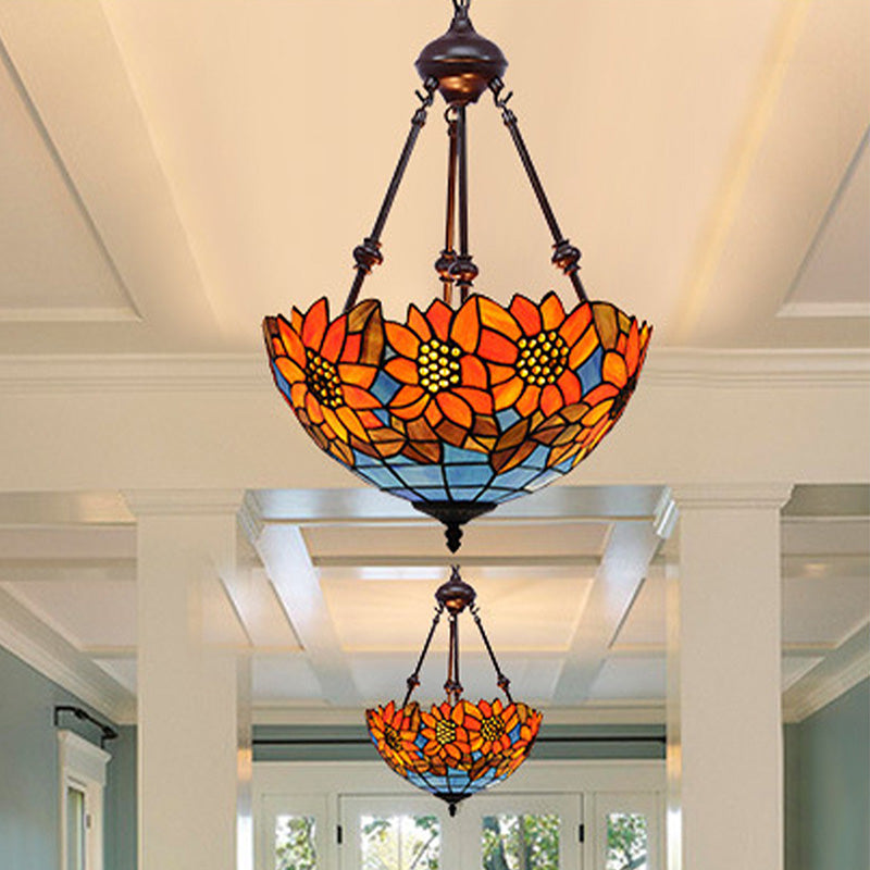 2 luci cucina soffitto lampadario mediterraneo rosso/giallo/arancione con tonalità di vetro colorato