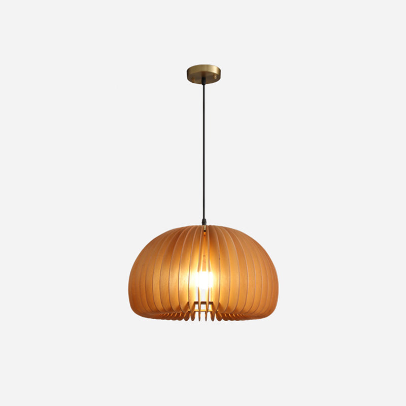 Pumpkin Ceiling Pendant Lamp Nordic Style Wood Dinning Room Suspension Pendant in Beige