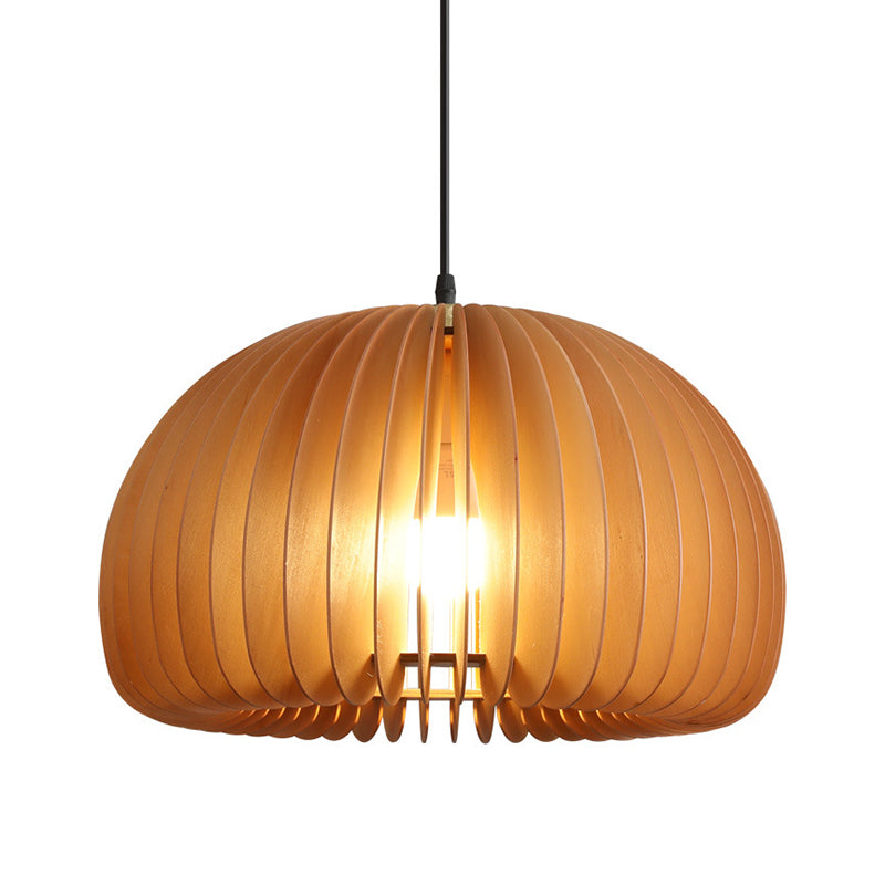 Pumpkin Ceiling Pendant Lamp Nordic Style Wood Dinning Room Suspension Pendant in Beige