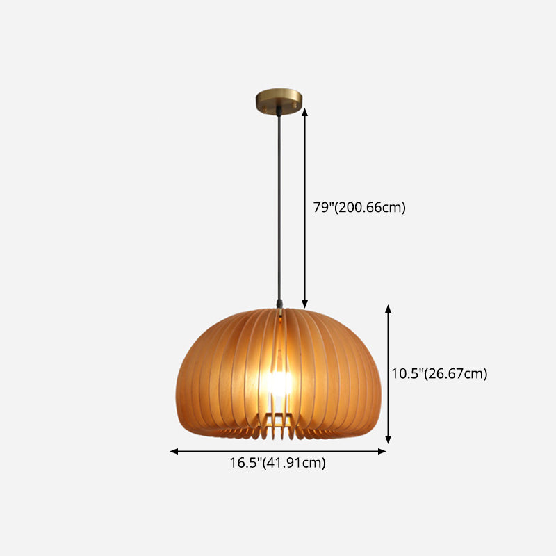 Pumpkin Ceiling Pendant Lamp Nordic Style Wood Dinning Room Suspension Pendant in Beige