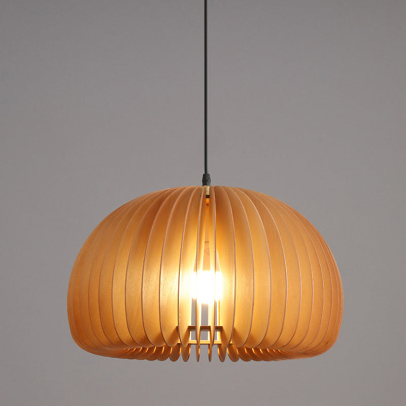 Pumpkin Ceiling Pendant Lamp Nordic Style Wood Dinning Room Suspension Pendant in Beige