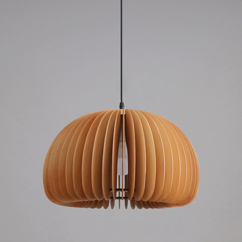 Pumpkin Ceiling Pendant Lamp Nordic Style Wood Dinning Room Suspension Pendant in Beige