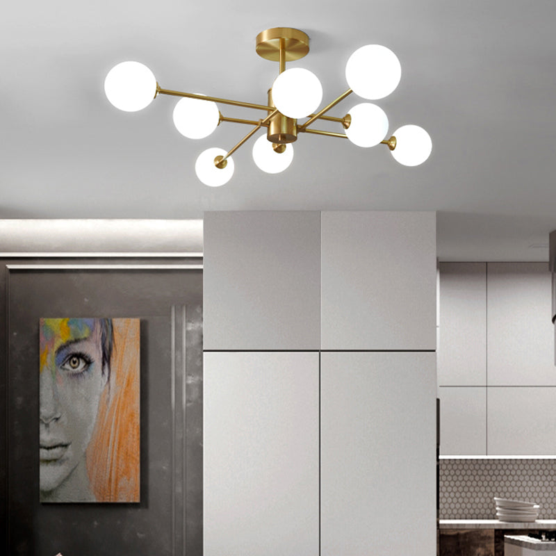 Metal Semi Flush Mount Ceiling Light Contemporary LED Lamp With Glass Shade for Living Room