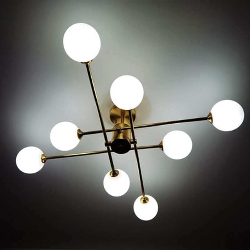 Metal Semi Flush Mount Ceiling Light Contemporary LED Lamp With Glass Shade for Living Room