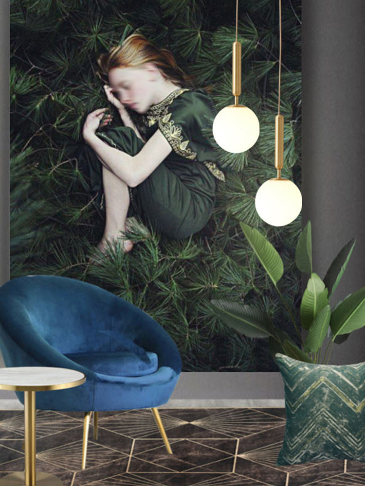 Glass Spherical Pendant Lighting Fixture Modern Style Hanging Pendant Light for Bedroom