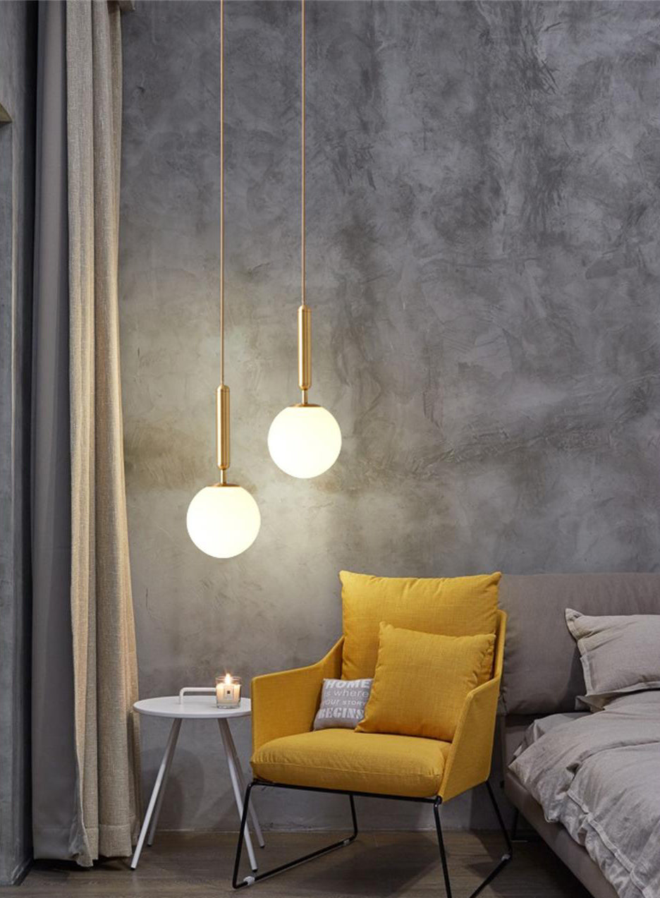 Glass Spherical Pendant Lighting Fixture Modern Style Hanging Pendant Light for Bedroom