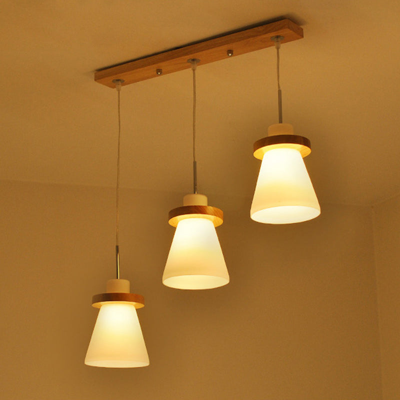 En bois conical pendentif plafonnier léger nordique blanc nordique kit de lumière suspendue pour salle à manger