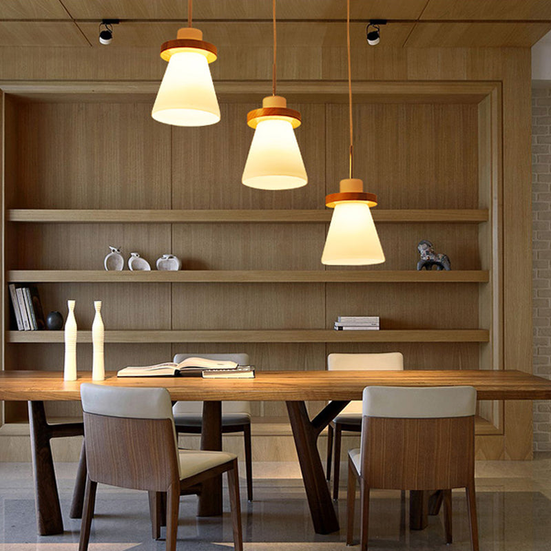 En bois conical pendentif plafonnier léger nordique blanc nordique kit de lumière suspendue pour salle à manger