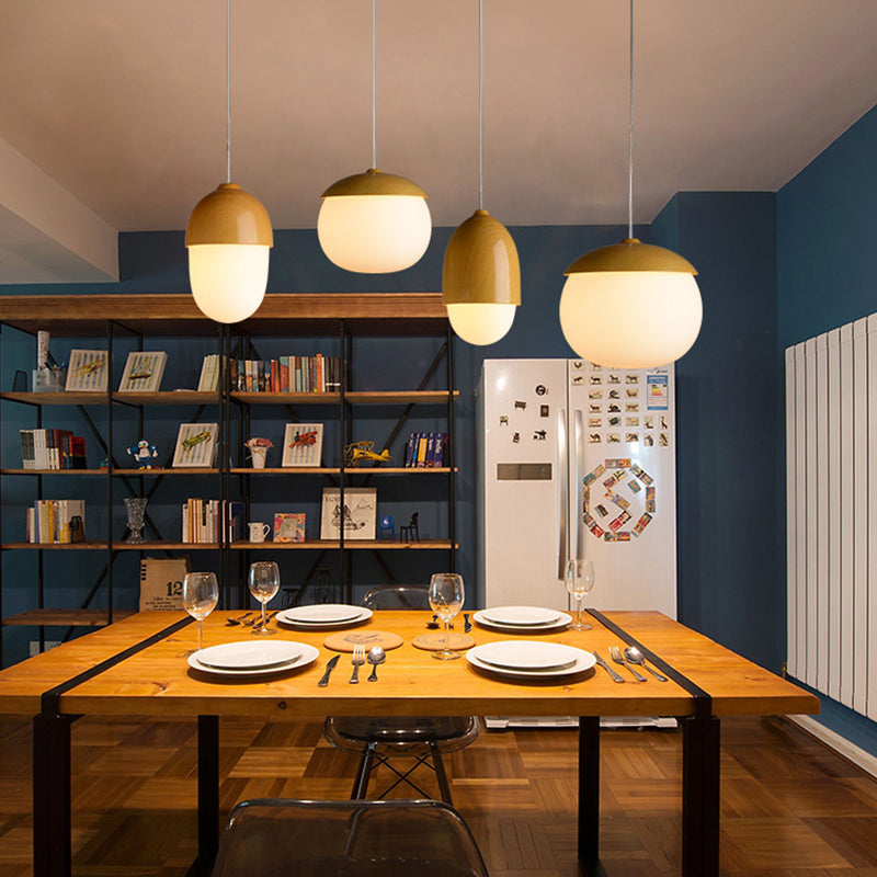 Wood Spherical Pendant Ceiling Light Simplicity Style Hanging Pendant Light in White