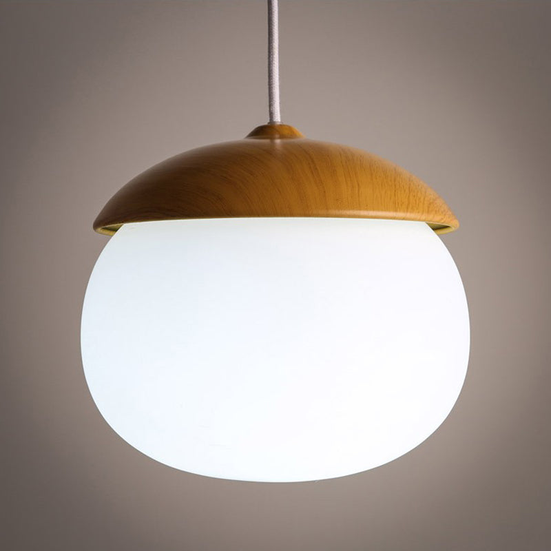Wood Spherical Pendant Ceiling Light Simplicity Style Hanging Pendant Light in White
