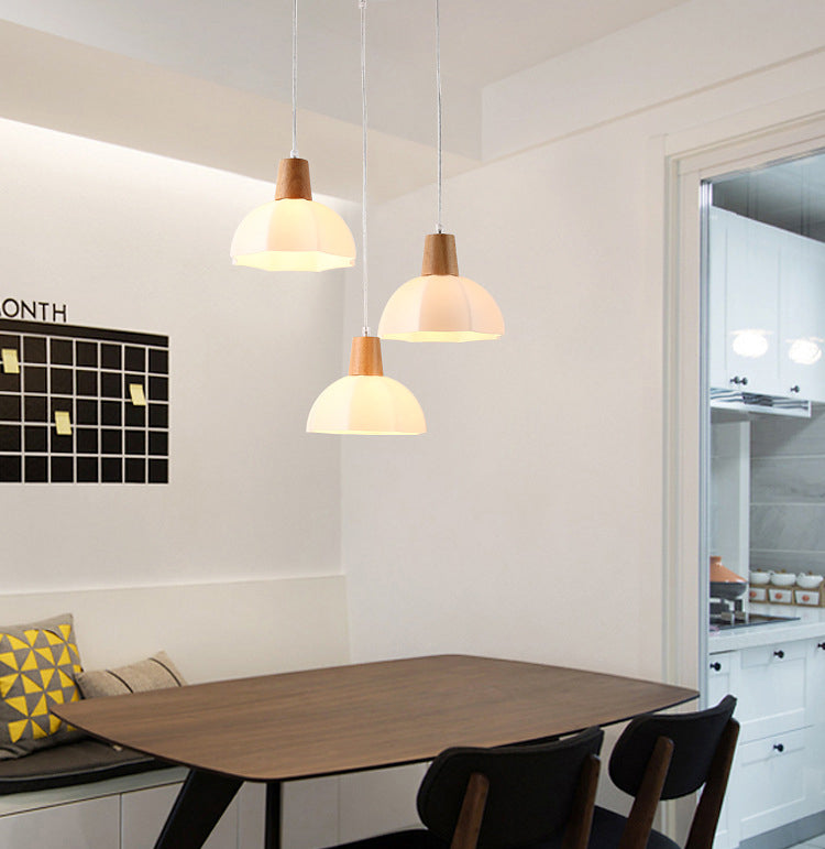 White Shaded Pendant Lighting Fixture Nordic Wooden Ceiling Pendant Light for Bedroom