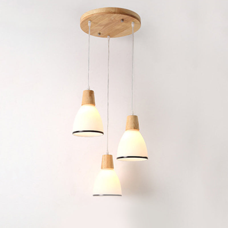 White Shaded Pendant Lighting Fixture Nordic Wooden Ceiling Pendant Light for Bedroom