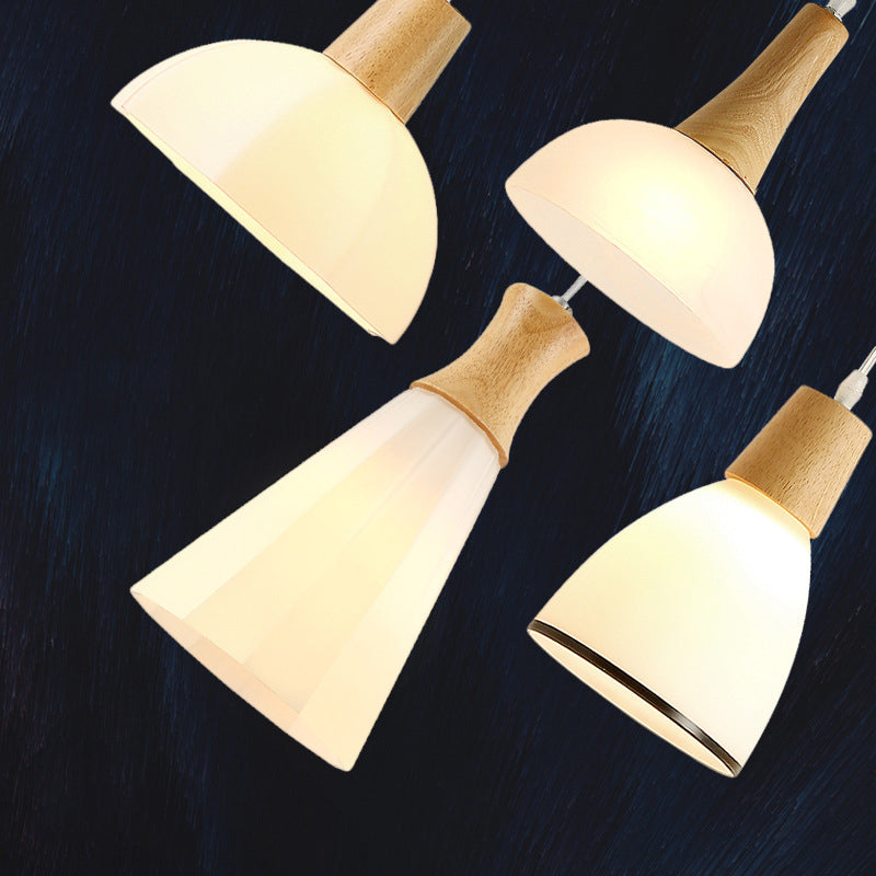 White Shaded Pendant Lighting Fixture Nordic Wooden Ceiling Pendant Light for Bedroom