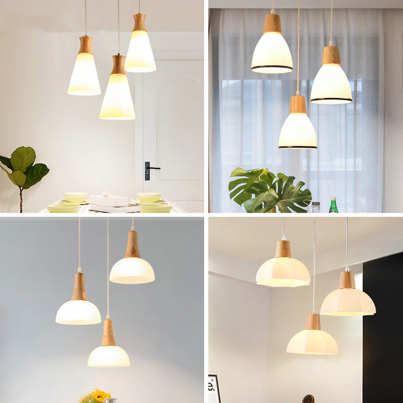 White Shaded Pendant Lighting Fixture Nordic Wooden Ceiling Pendant Light for Bedroom