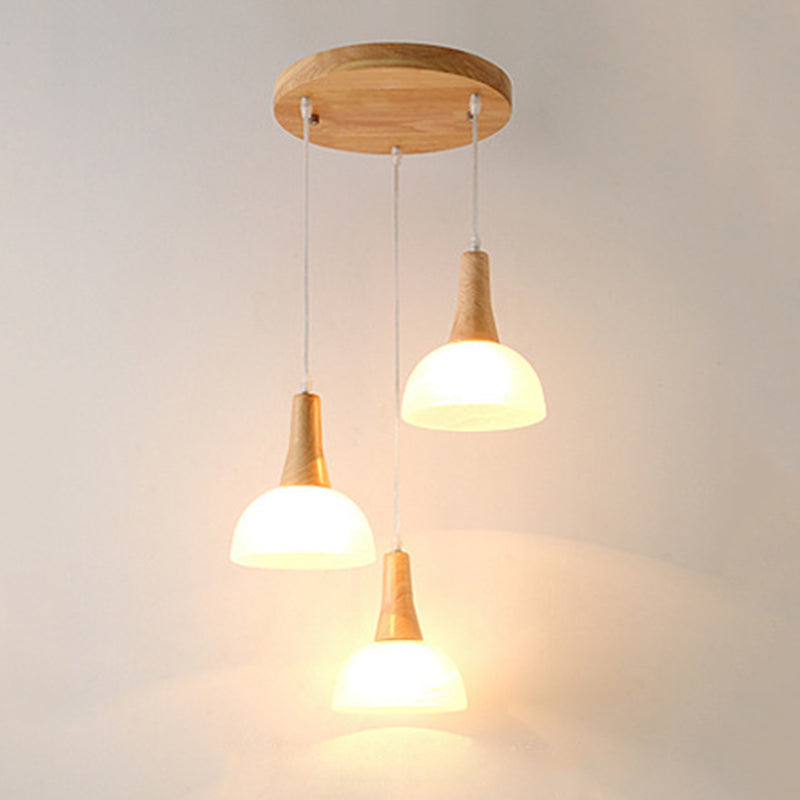 White Shaded Pendant Lighting Fixture Nordic Wooden Ceiling Pendant Light for Bedroom